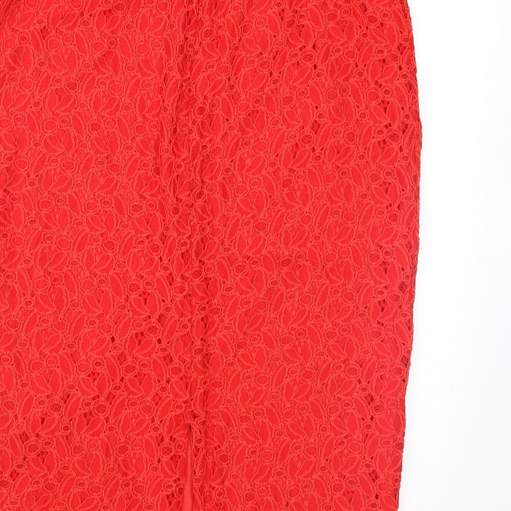 Papaya Womens Red Floral Lace Straight & Pencil Skirt Size 12