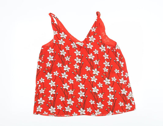 Papaya Womens Red Floral Basic Blouse Size 16