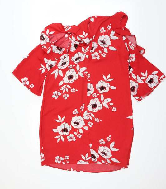 George Womens Red Floral A-Line Size 10