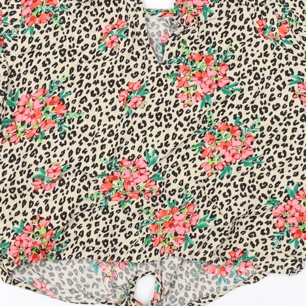 NEXT Girls Brown Animal Print Basic T-Shirt Size 8 Years - flowers tie front