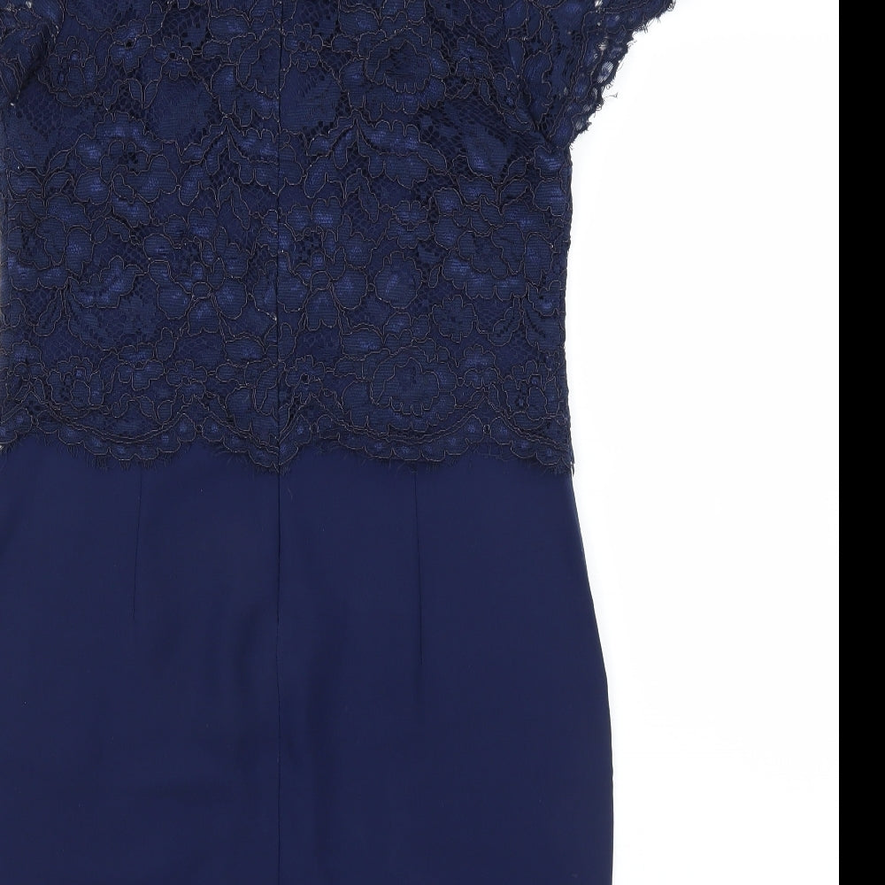 Definitions Womens Blue Floral Sheath Size 10 - Lace Top