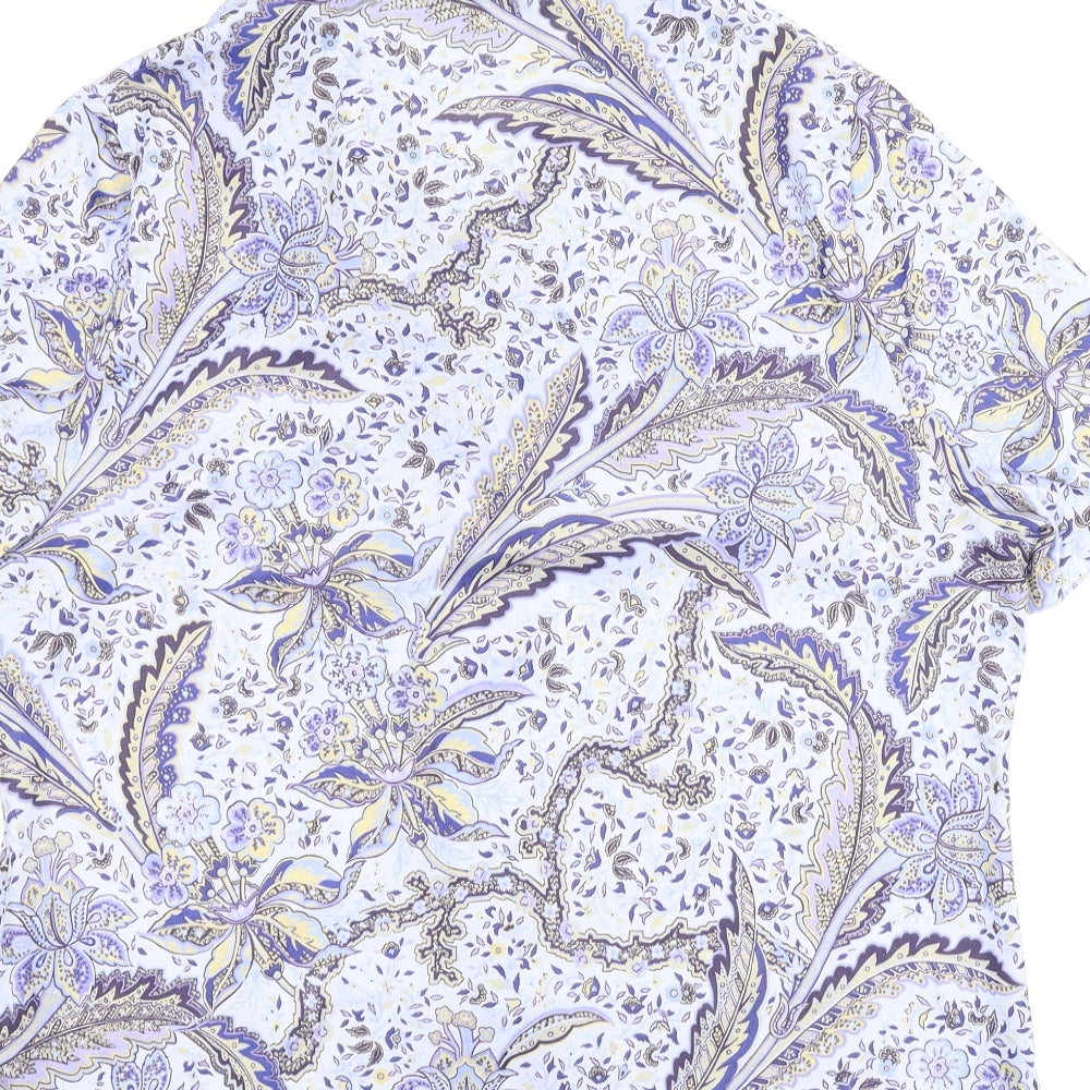 Andre De Brett Womens Blue Floral Basic Button-Up Size 16