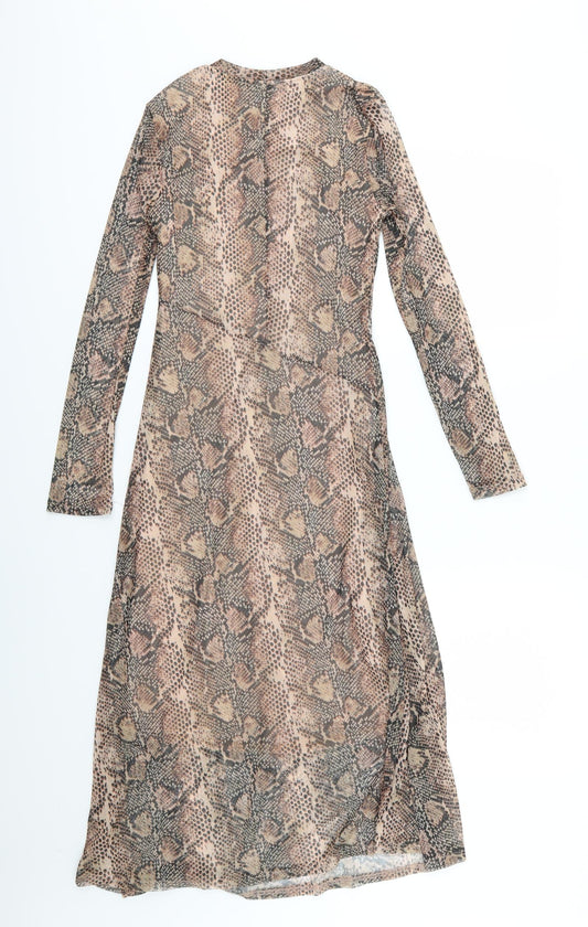 Primark Womens Brown Animal Print Chiffon A-Line Size 4