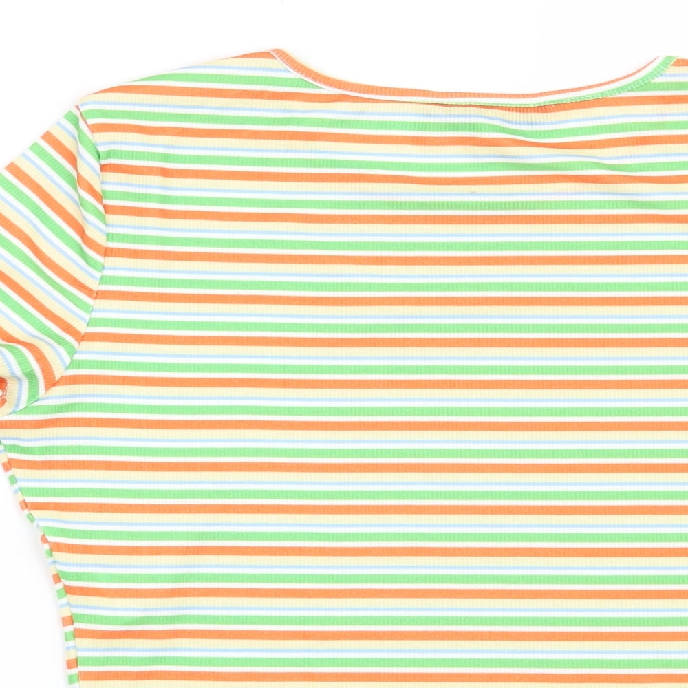 SheIn Womens Green Striped Basic T-Shirt Size L