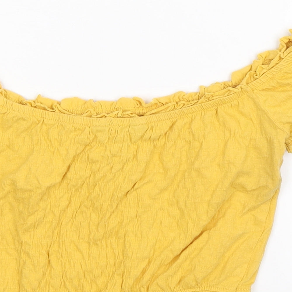 Womens UK Size 8 New Look Yellow Cropped T-Shirt