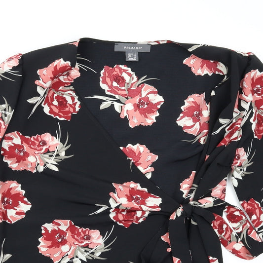 Primark Womens Black Floral Wrap Blouse Size 8