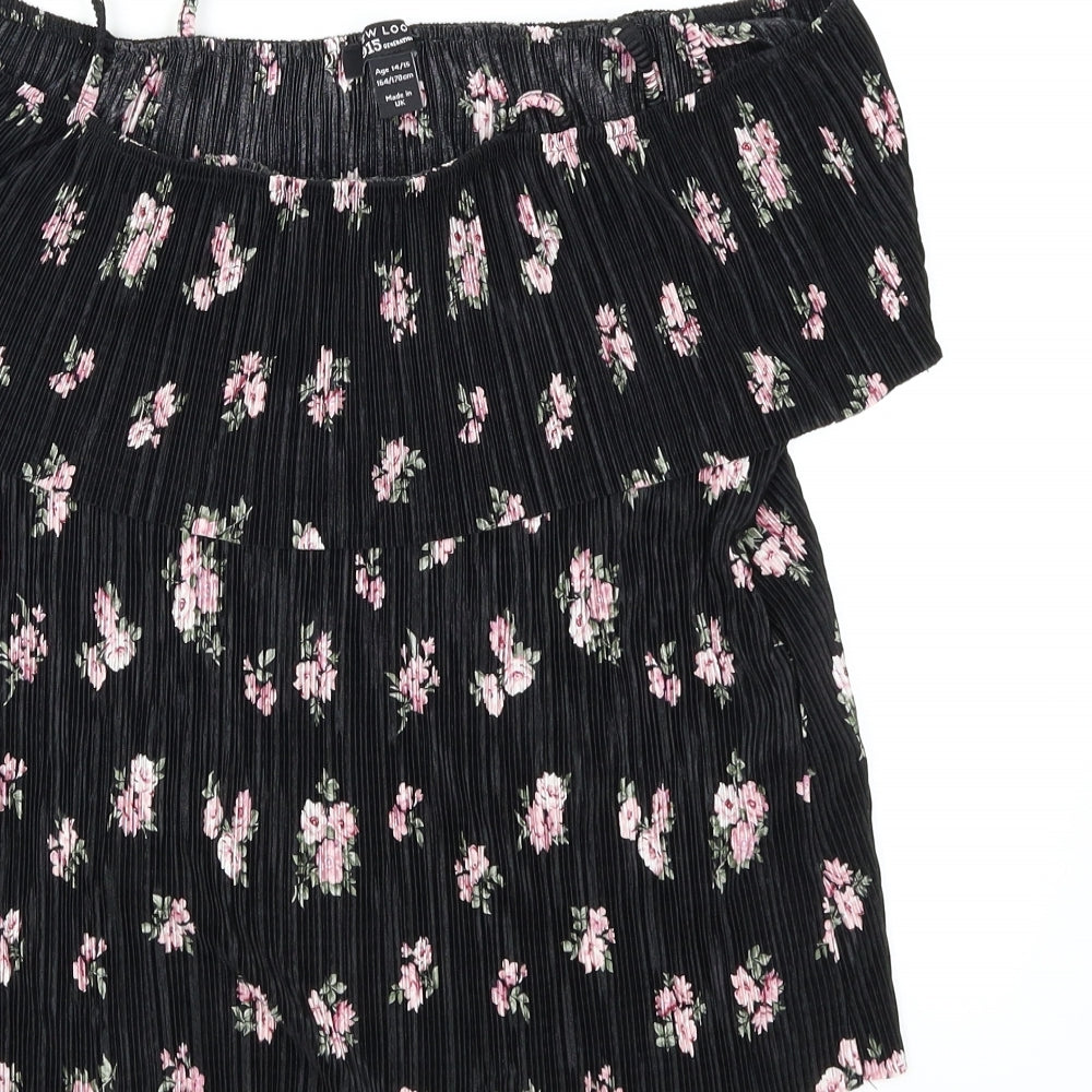 New Look Girls Black Floral Basic Blouse Size 14-15 Years