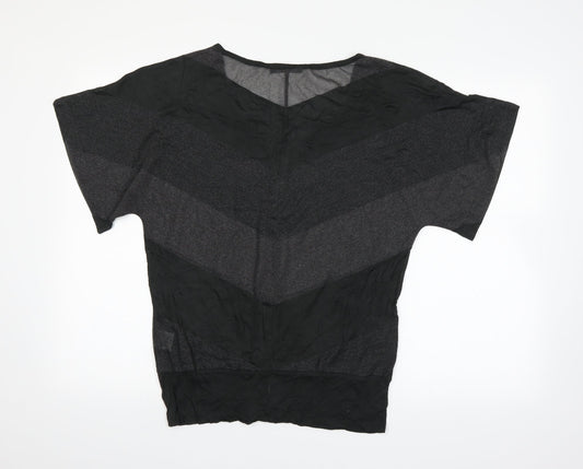 b.young Womens Green Striped Basic T-Shirt Size L