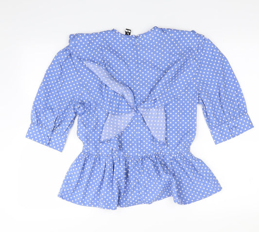 Influence Womens Blue Polka Dot Basic Blouse Size 10