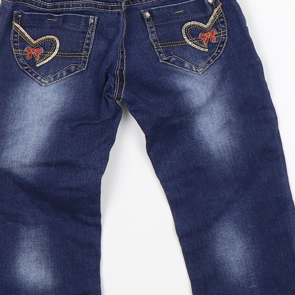 kidtizen Girls Blue Denim Straight Jeans Size 4 Years - heart pockets