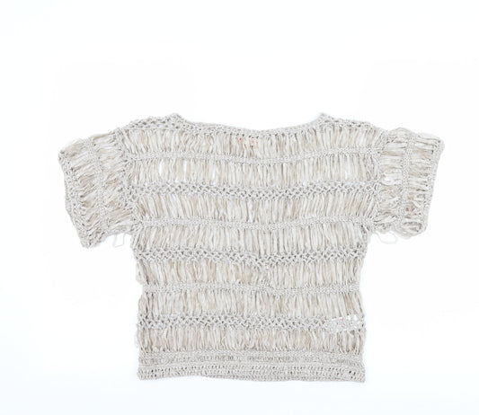 Womens UK Size 6 Miss Selfridge Beige Basic T-Shirt