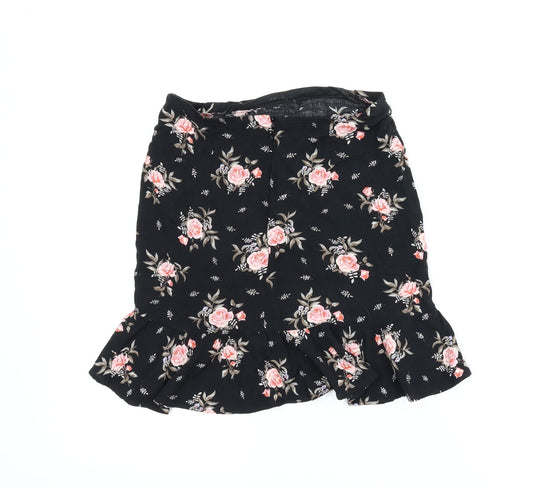 Divided Womens Black Floral  A-Line Skirt Size 6