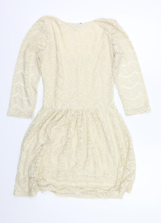 Warehouse Womens Ivory Floral Fit & Flare Size 6