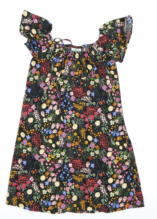 Additional front view of Only women’s black floral fit & flare, size UK 6