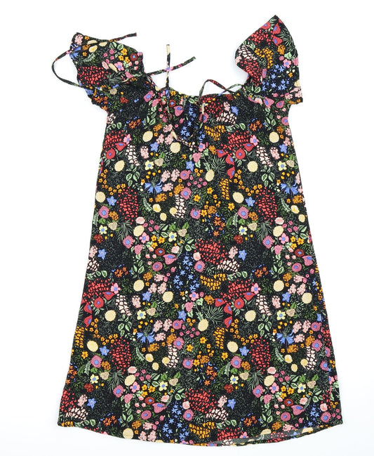 Only Womens Black Floral Fit & Flare Size 6