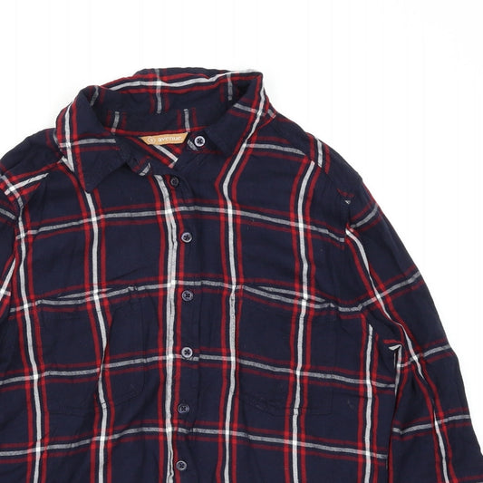 Avenue Womens Blue Check Basic Button-Up Size 8