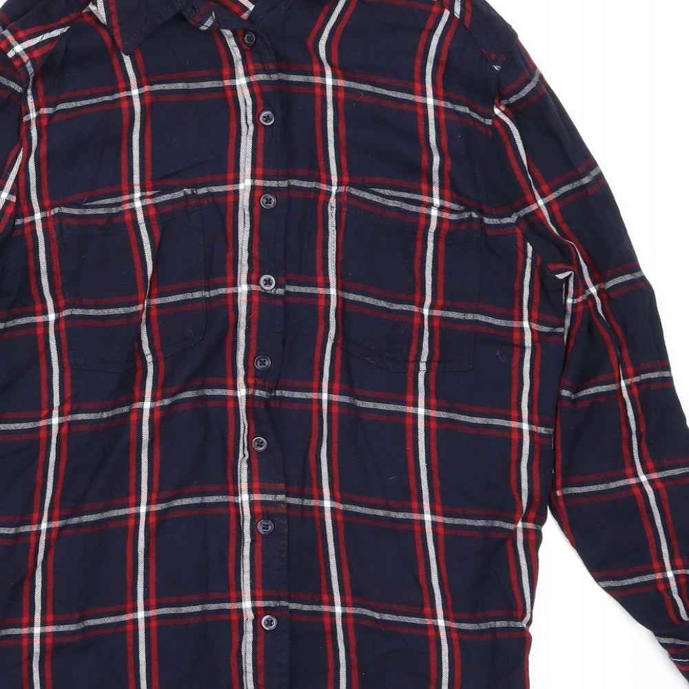 Avenue Womens Blue Check Basic Button-Up Size 8