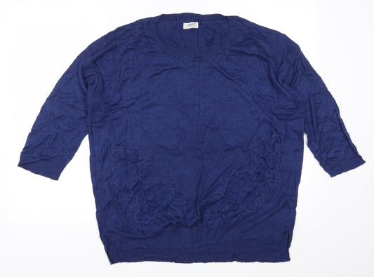 Soon Womens Blue Floral Pullover Jumper Size 18