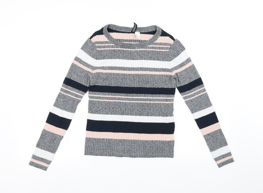 Divided Womens Grey Striped Pullover Jumper Size M