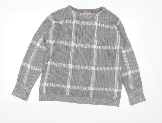 Damart Womens Grey Check Knit Pullover Jumper Size S