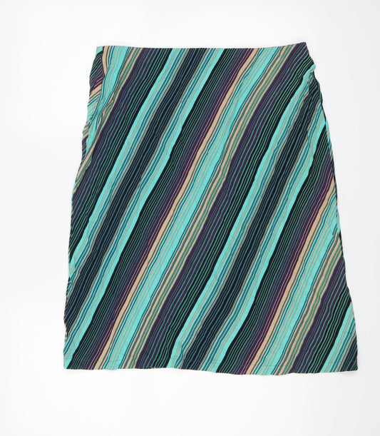 Marks and Spencer Womens Green Striped A-Line Skirt Size 16