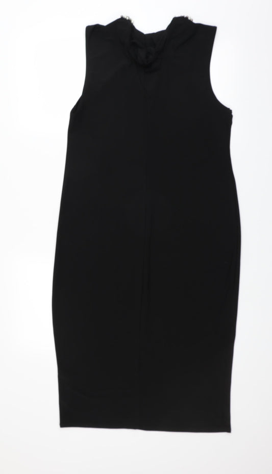 Preworn Womens Black Pencil Dress - beaded neckline