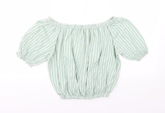 Primark Womens Green Striped Jersey Basic T-Shirt Size 16
