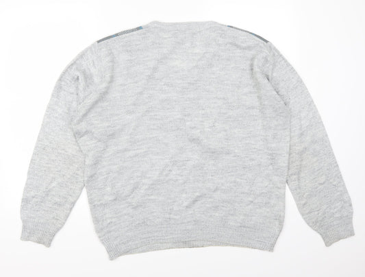 Greenwoods Mens Grey Striped Pullover Jumper Size L