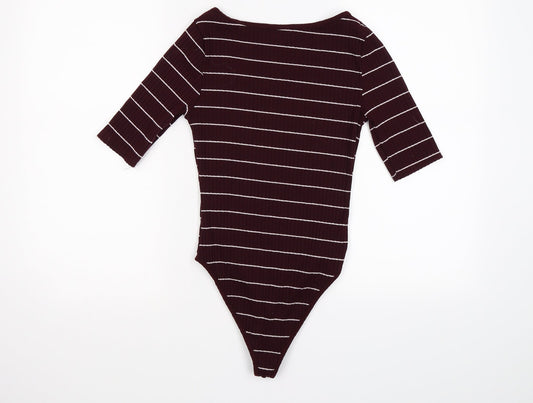 New Look Womens Purple Striped  Bodysuit One-Piece Size 10