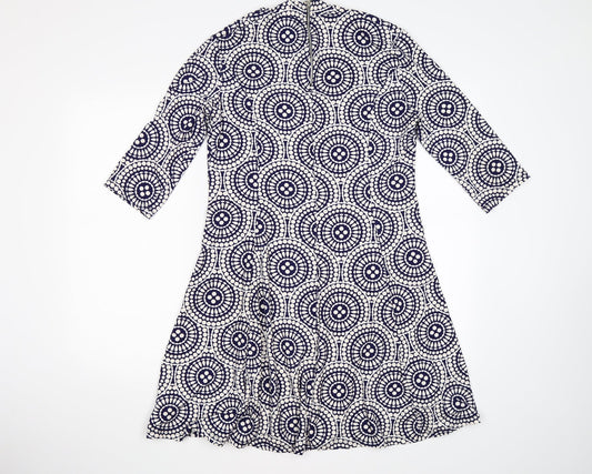 QED London Womens Blue Geometric Fit & Flare Size M