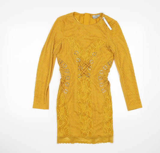 ASOS Womens Yellow Floral Lace Bodycon Size 8