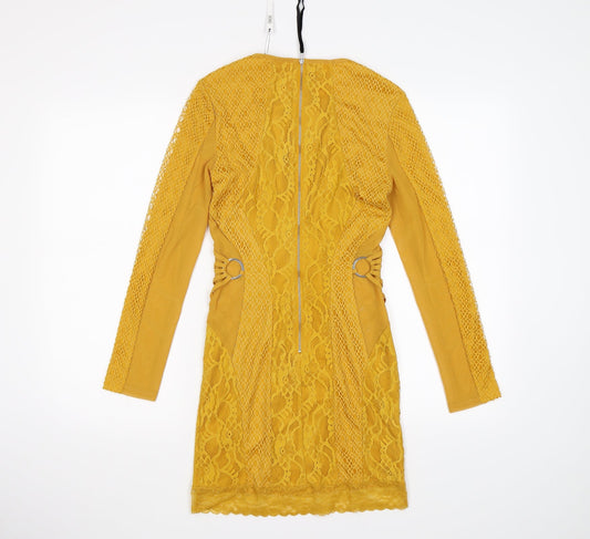ASOS Womens Yellow Floral Lace Bodycon Size 8