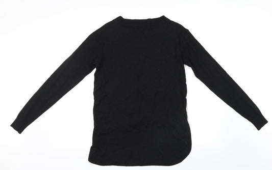 Womens UK Size XS Cream Black Basic T-Shirt