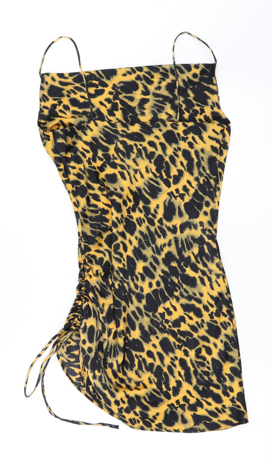 Topshop Womens Yellow Animal Print Bodycon Size 6