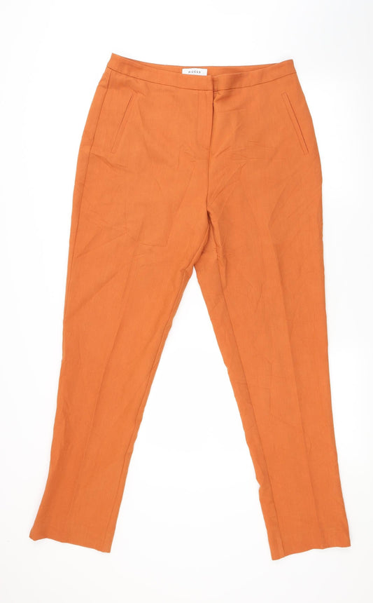 Womens UK Size L Pieces Regular Fit Orange Trousers