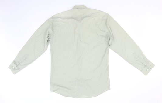 Mens UK Size 15 Marks and Spencer Green Button-Up Long Sleeve Casual Shirt