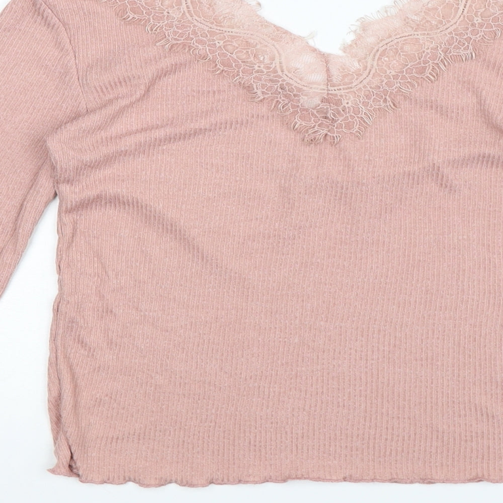 Womens UK Size S Stradivarius Pink Basic T-Shirt