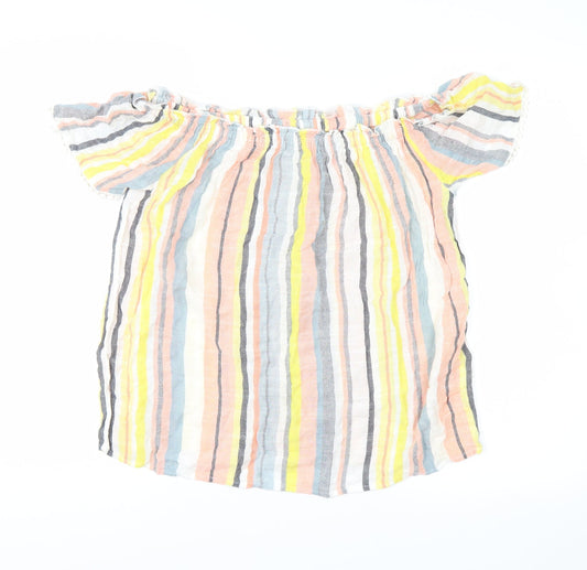 Papaya Womens Yellow Striped Basic Blouse Size 10