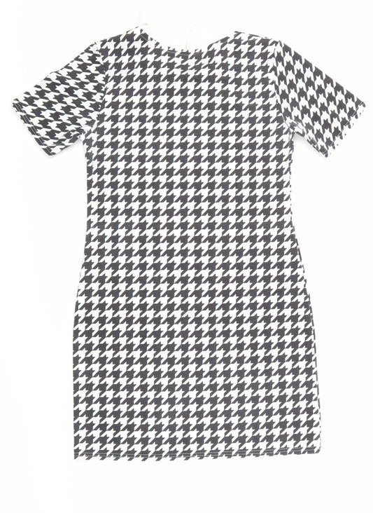 Boohoo Womens Black Houndstooth A-Line Size 10