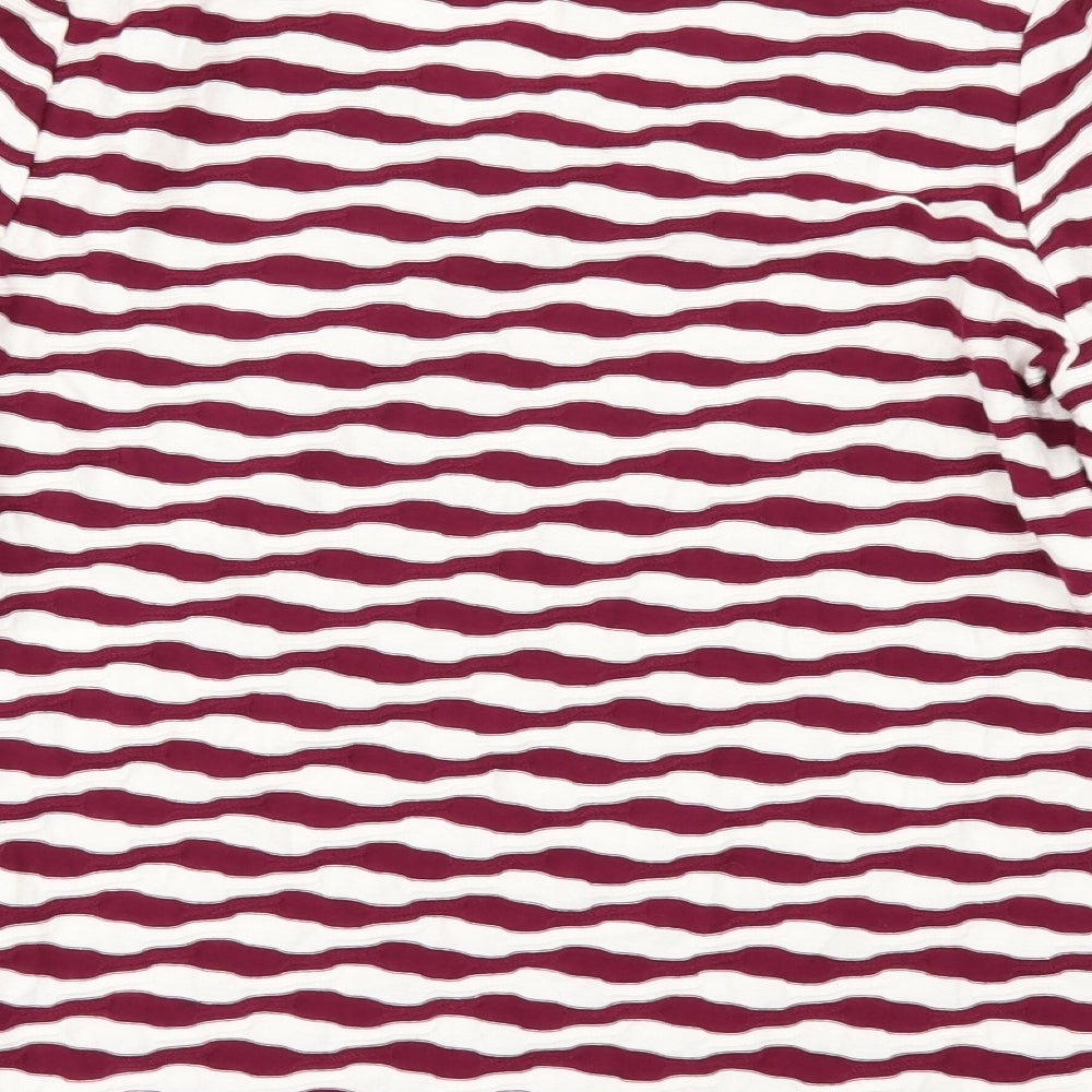 DASH Womens Red Striped Basic T-Shirt Size 10