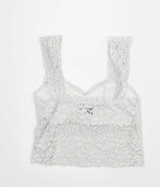 Primark Womens Silver Floral Cropped Blouse Size XS