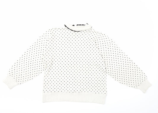 Preworn Womens White Polka Dot Knit Pullover Jumper Size L