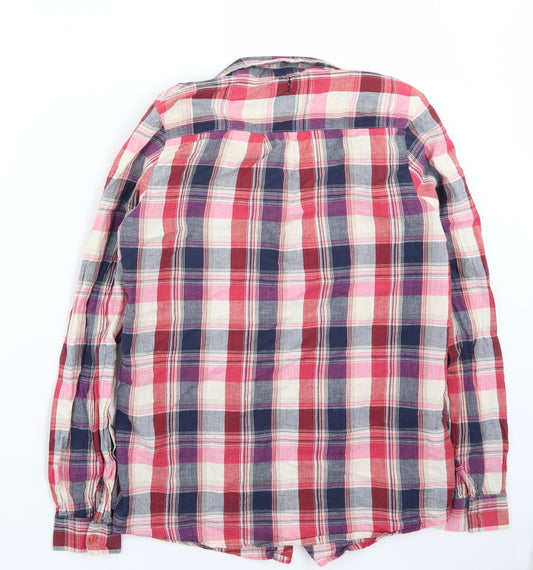Boohoo Womens Pink Check Basic Button-Up Size 8