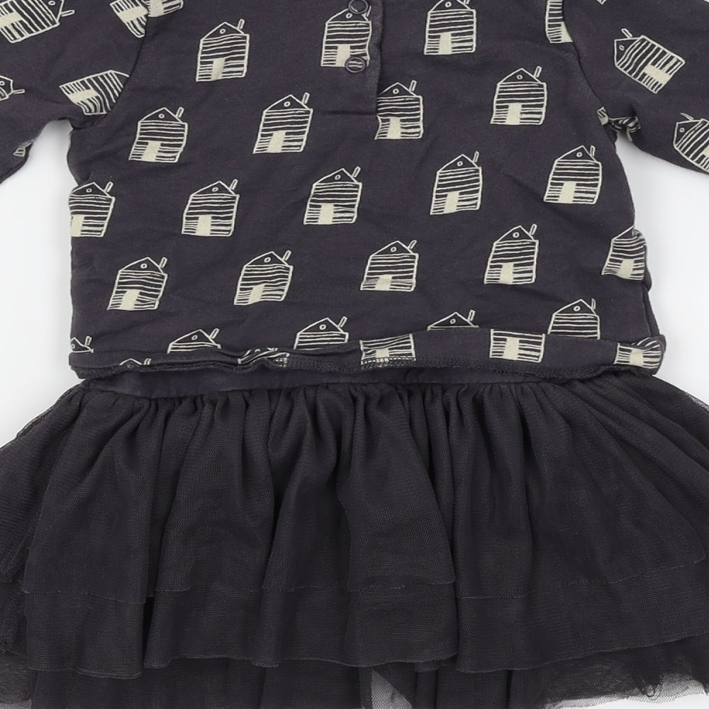 Mini Club Baby Blue Geometric Fit & Flare Size 12-18 Months - houses print