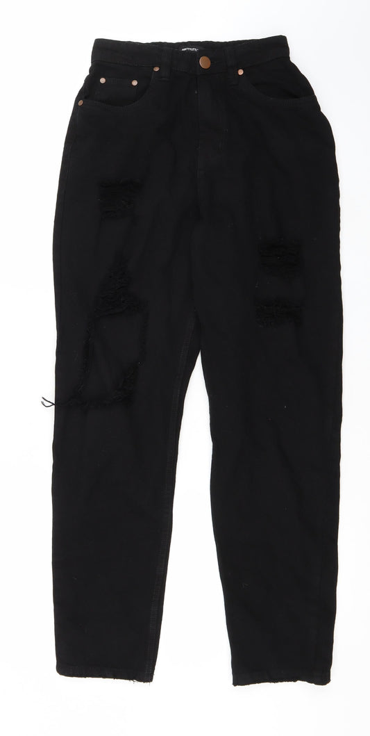 PRETTYLITTLETHING Womens Black Denim Mom Jeans Size 6 L30 in - Distressed Hems