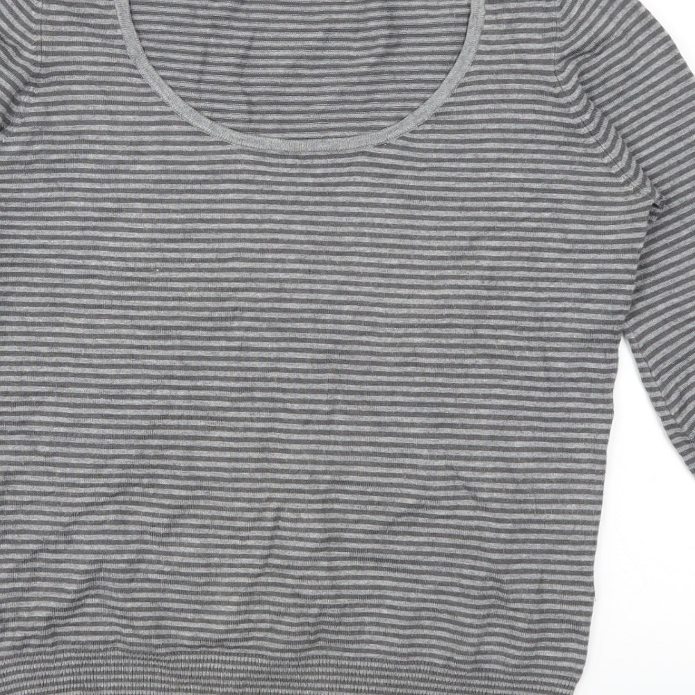 Marks and Spencer Womens Grey Striped Henley Jumper Size 12