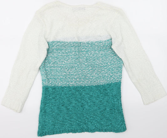 BM Womens Green Striped Pullover Jumper Size S