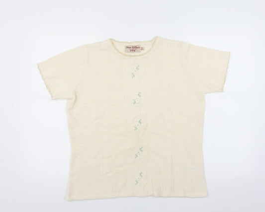 EWM Womens Ivory Pullover Jumper Size M - Floral embroidery