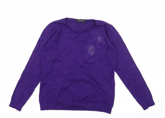 Just Elegance Womens Purple Floral Knit Pullover Jumper Size S