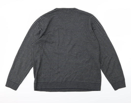 Marks and Spencer Mens Grey Striped Knit Pullover Jumper Size L